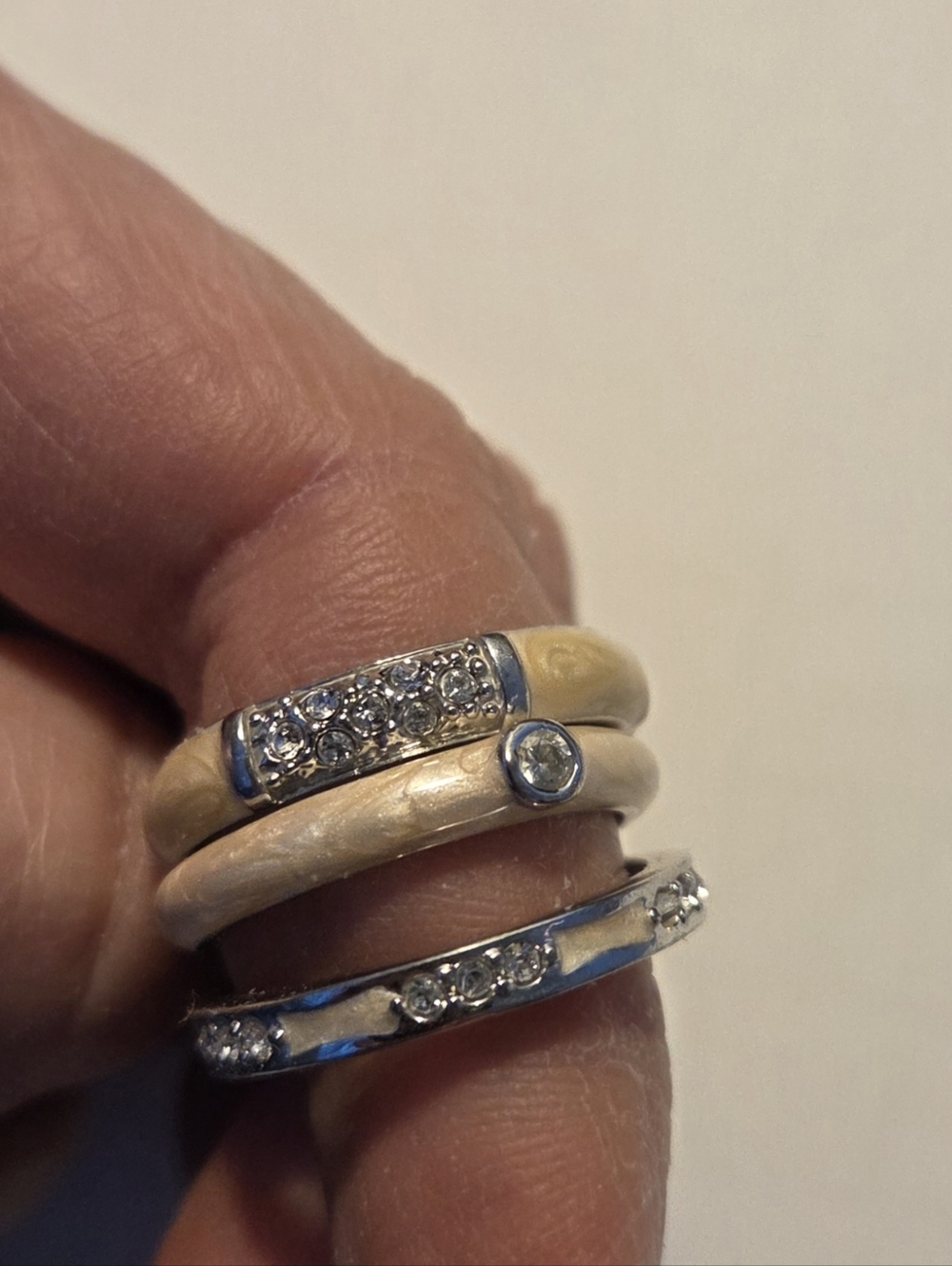 Set Of 3 Silver Enamel Rings